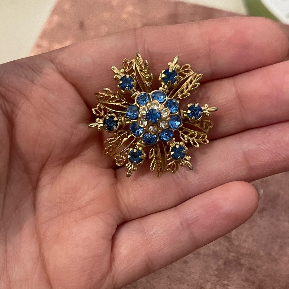 Vintage Blue Iridescent Snowflake Brooch